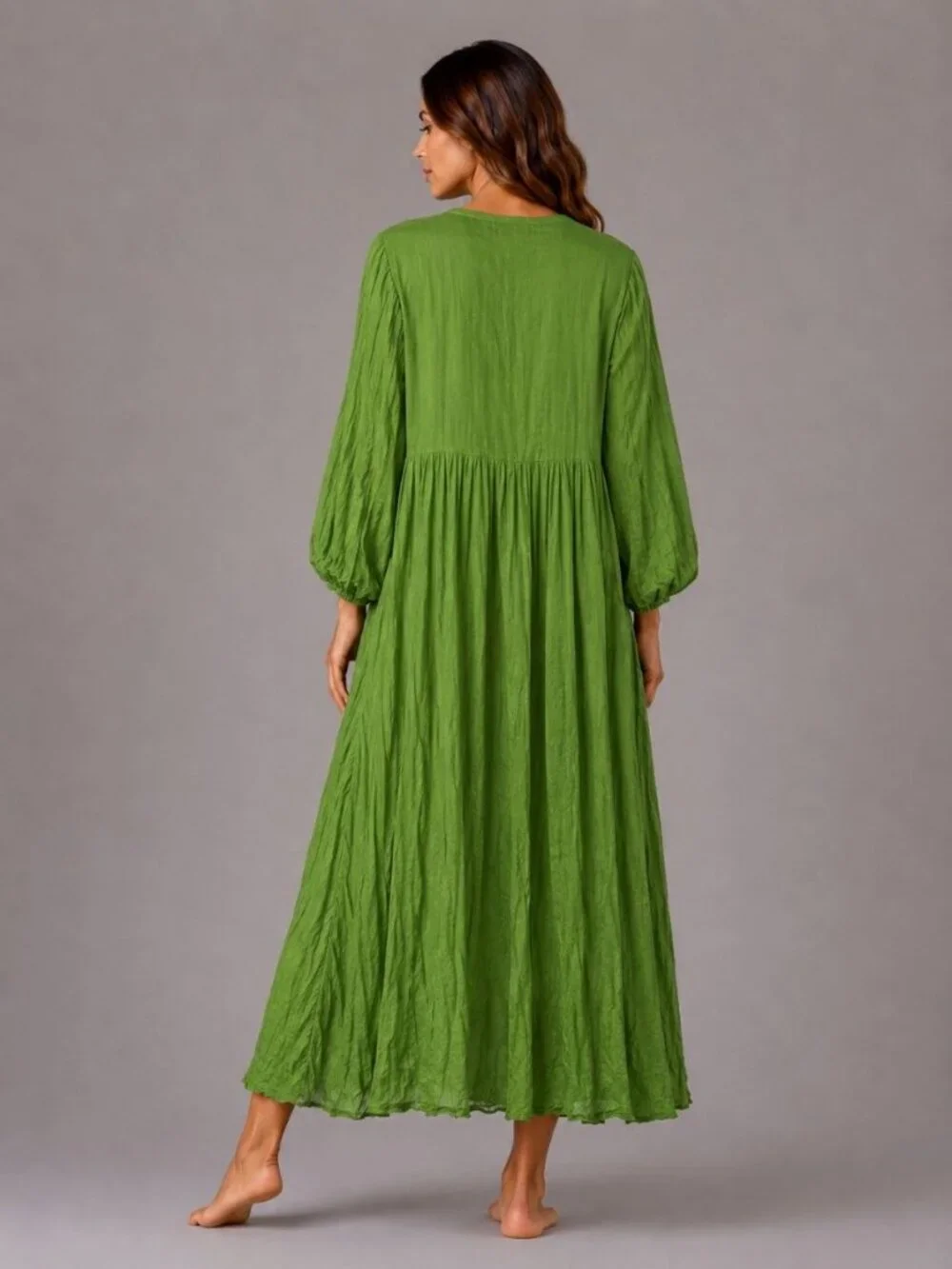 NEW Green Cotton Boho Maxi Dress – Oversized Relaxed Fit with Pockets Thailand - Picture 4 of 10